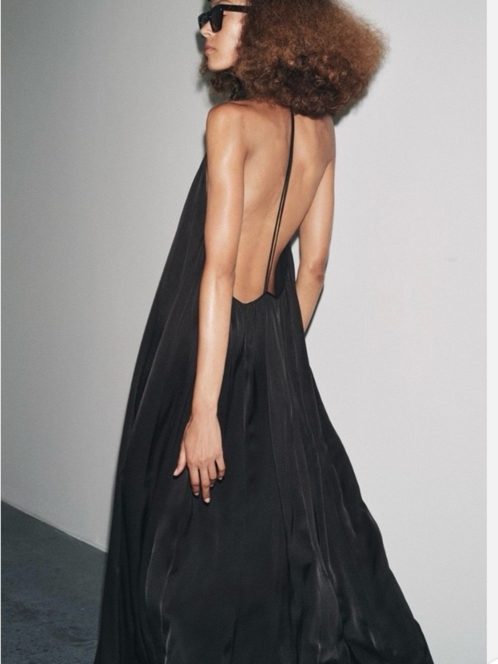 Zara Black Flowing Maxi Slip Dress with Spaghetti Straps - Picture 5 of 9